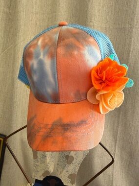 Tie-Dye Orange & Blue poppy Flower Trucker Hat